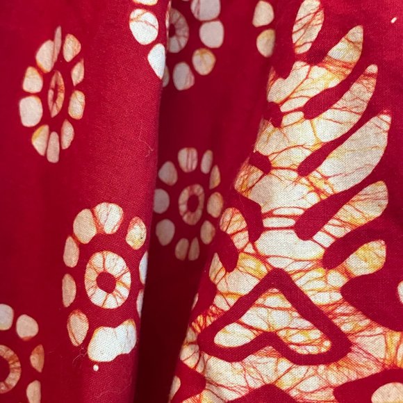 BATIK Red and White Bohemian Cinched Waist Long Maxi Caftan Dress - One Size - Picture 8 of 8